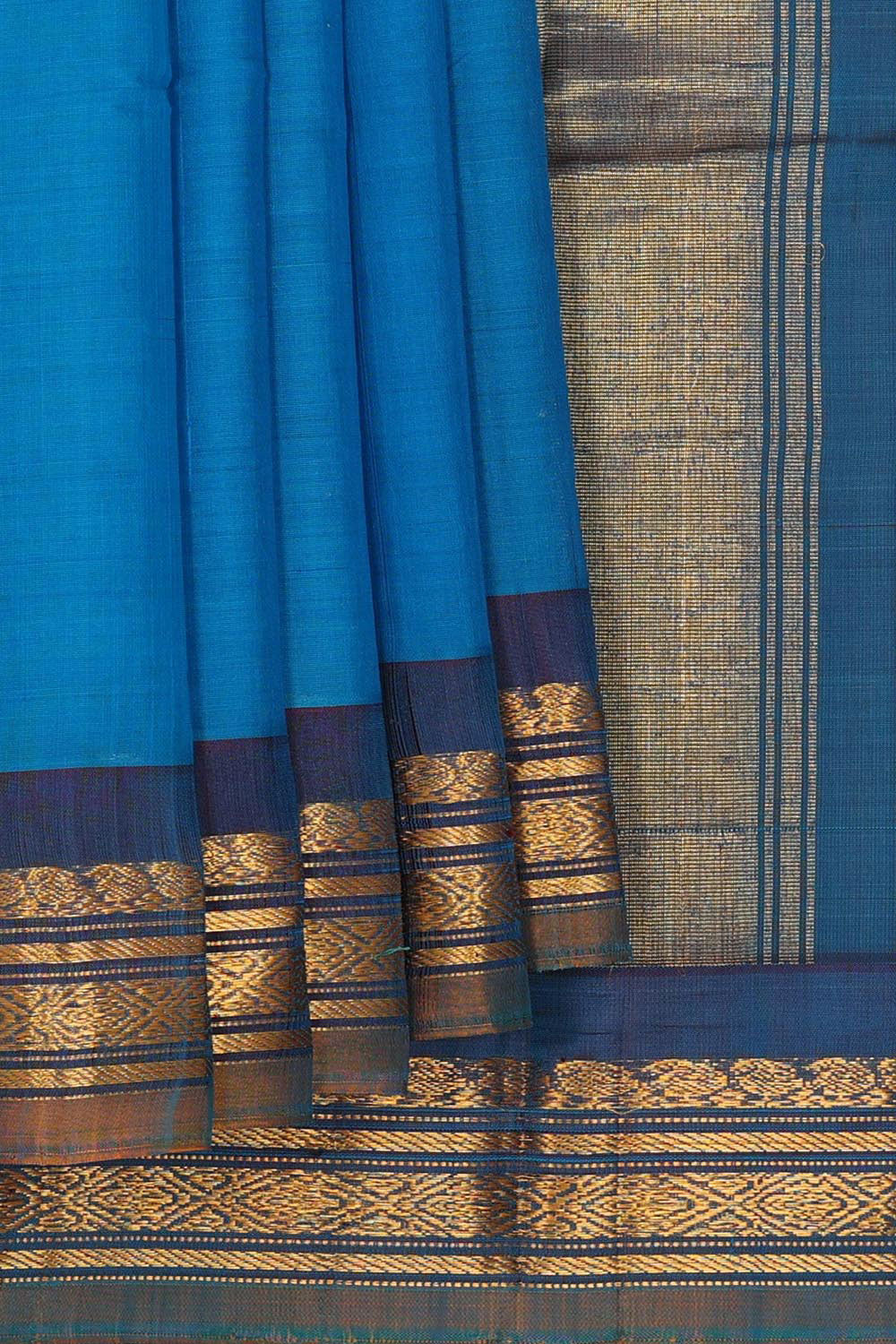 Collection of Gadwal Cotton Ocean Blue Saree in a gallery layout