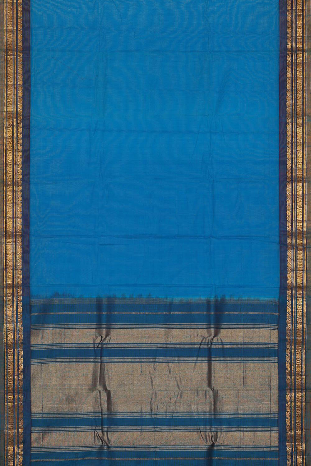 Collection of Gadwal Cotton Ocean Blue Saree in a gallery layout