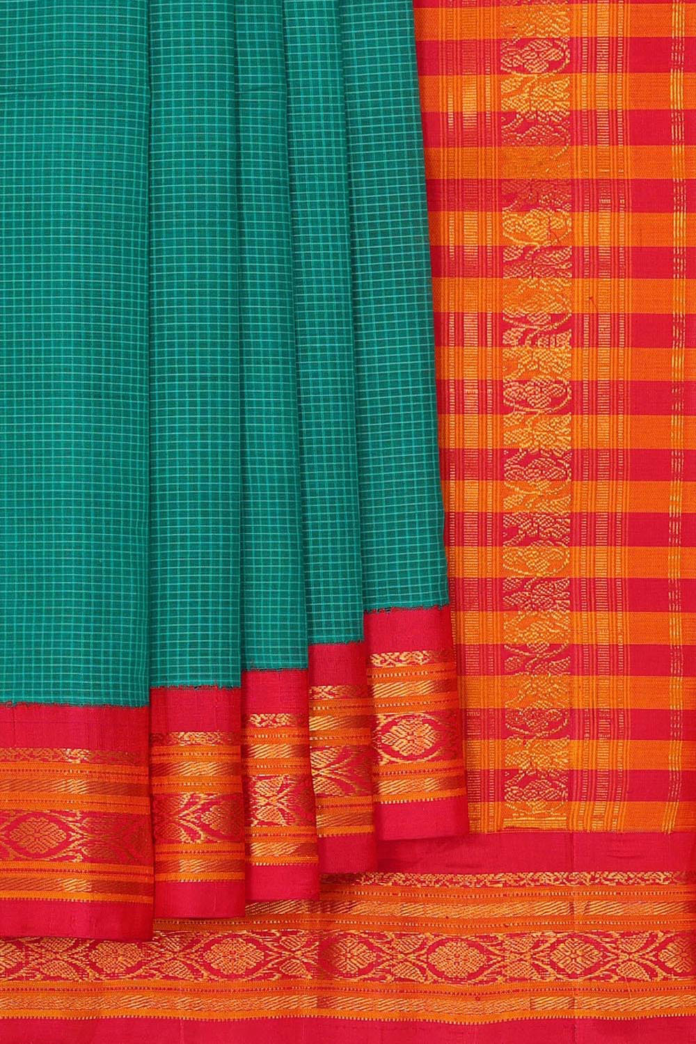 Collection of Gadwal Cotton Jade Green Saree in a gallery layout