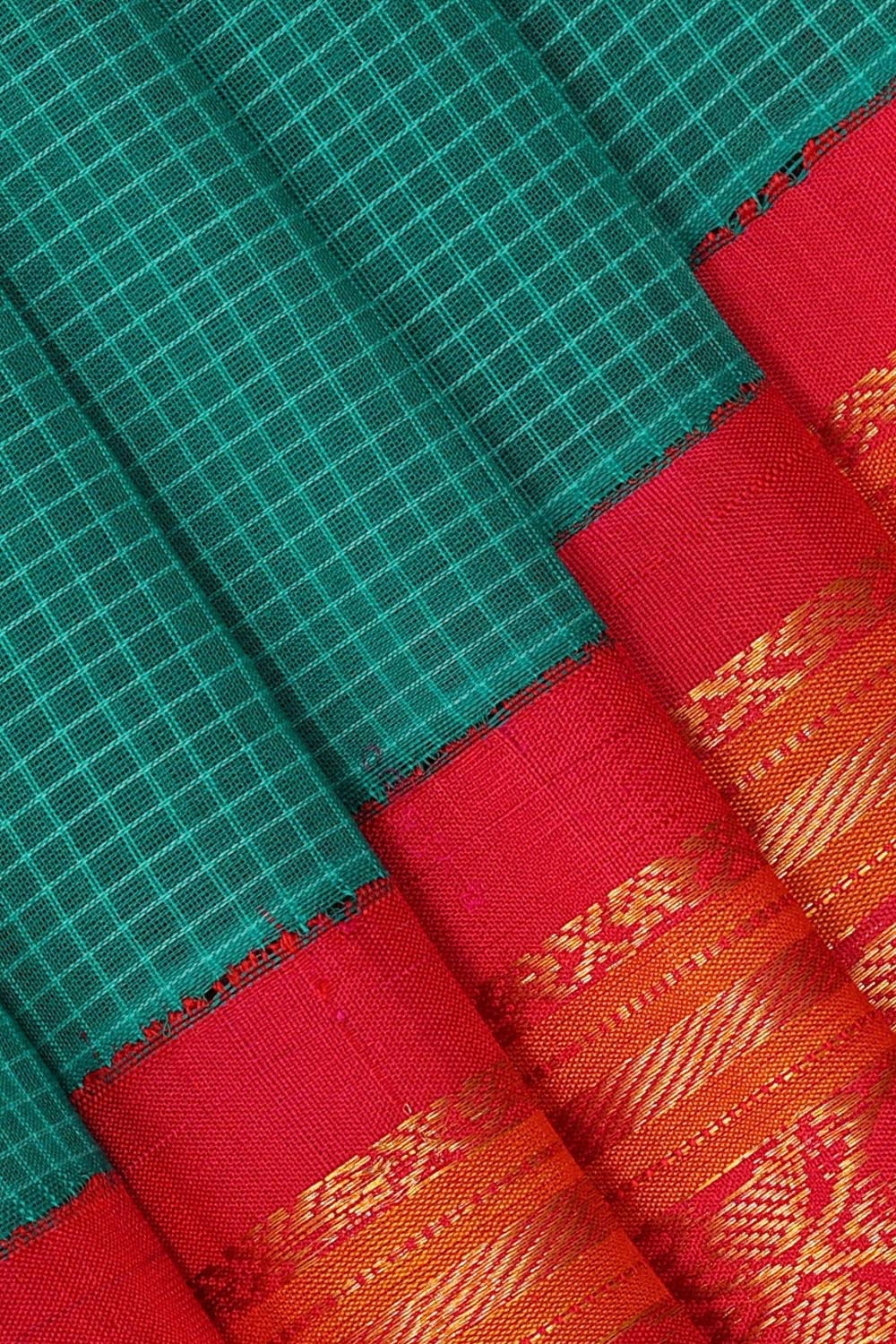 Collection of Gadwal Cotton Jade Green Saree in a gallery layout