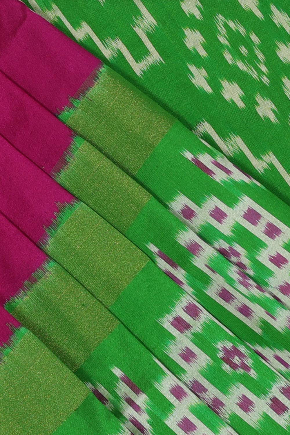 Collection of Pochampally-Silk Magenta-Pink Saree in a gallery layout