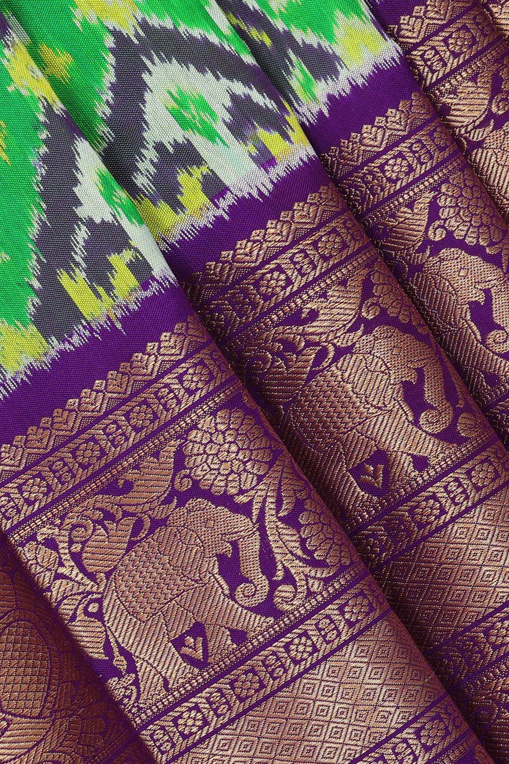 Collection of Pochampally Silk Ikat Green Saree in a gallery layout