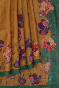 Collection of Caramel-Brown Tussar Silk Floral Print Saree in a gallery layout