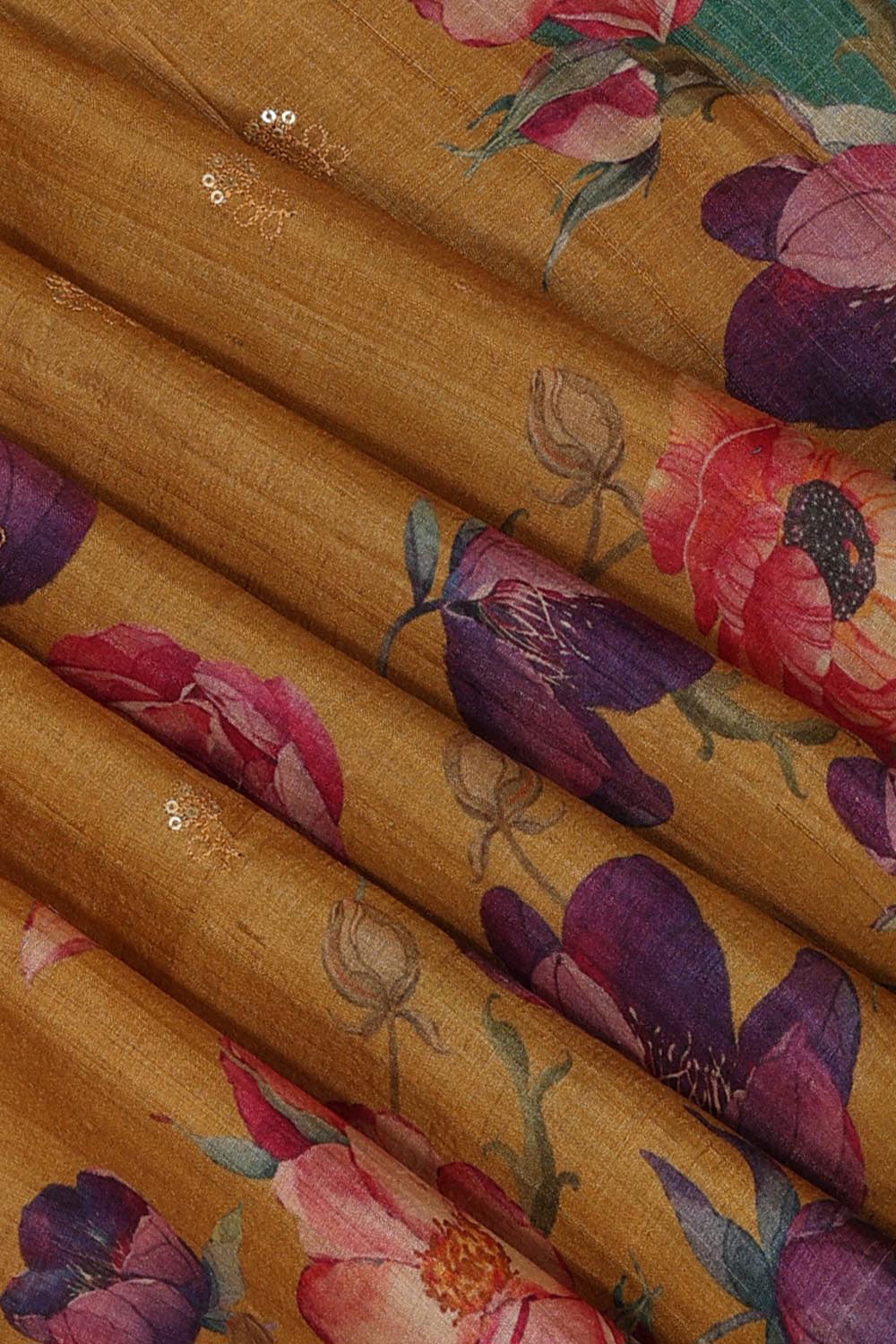 Collection of Caramel-Brown Tussar Silk Floral Print Saree in a gallery layout