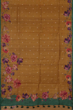 Collection of Caramel-Brown Tussar Silk Floral Print Saree in a gallery layout