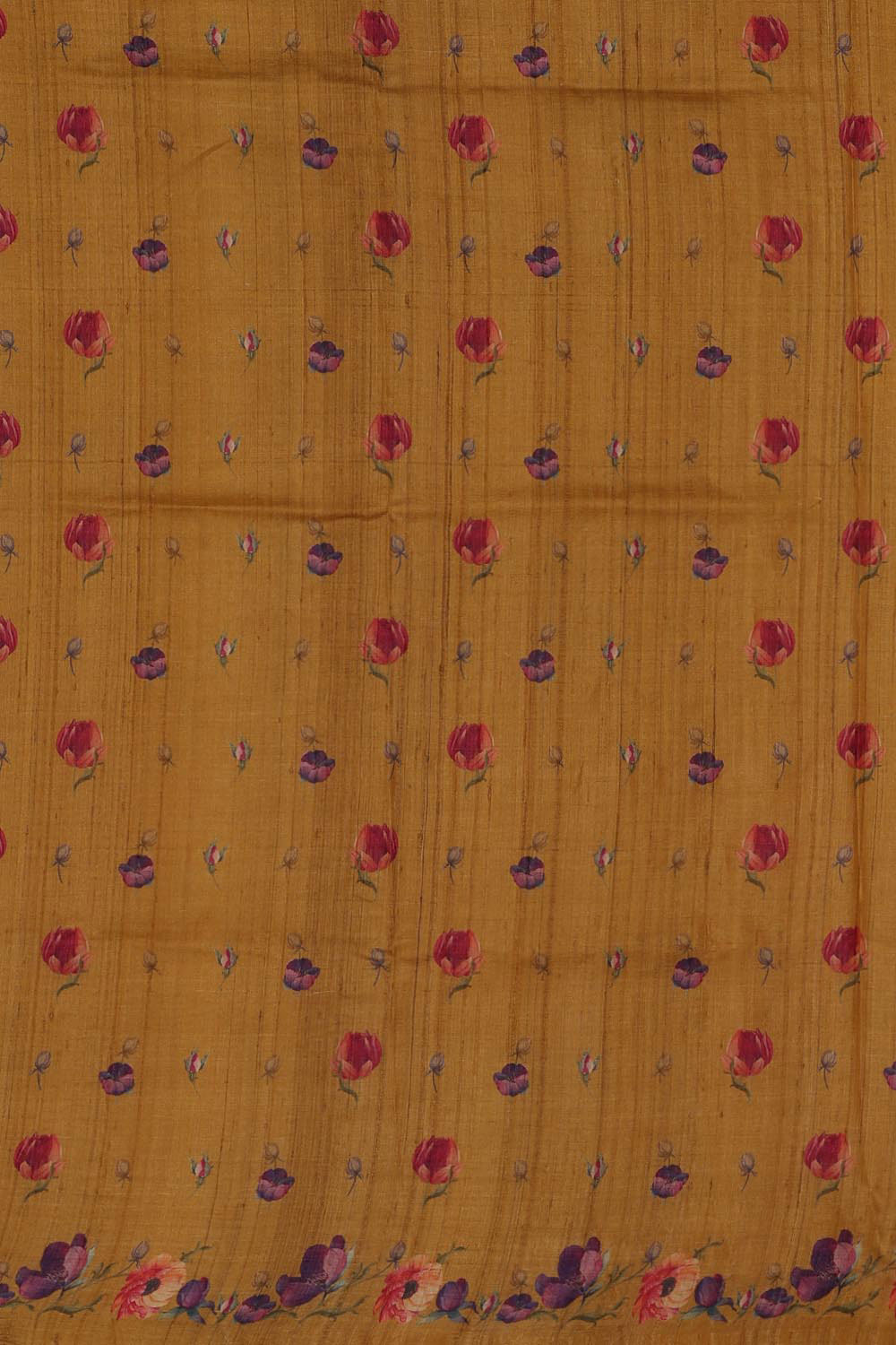 Collection of Caramel-Brown Tussar Silk Floral Print Saree in a gallery layout