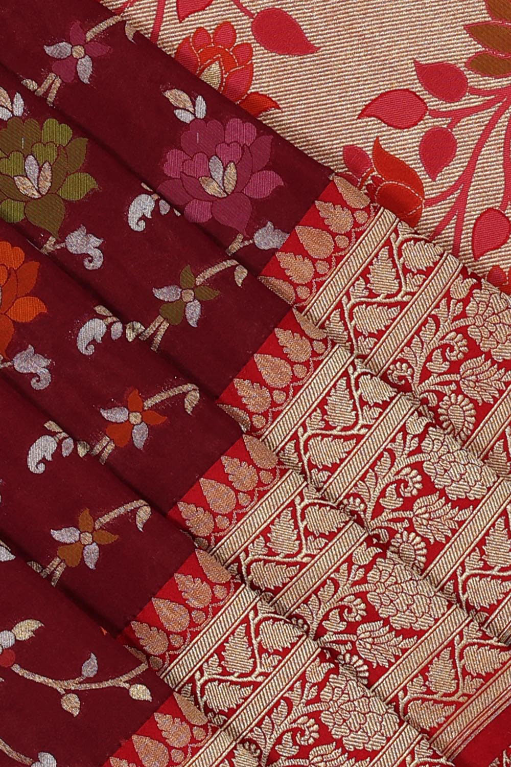 Image of Banarasi Silk Deep-Wine Red Saree