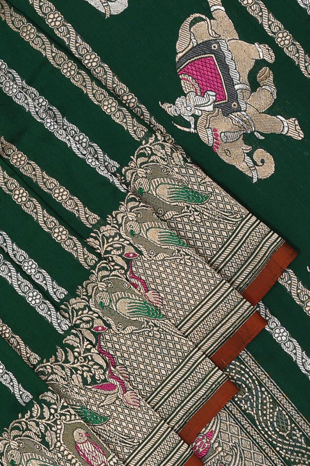 Collection of Banarasi Silk Bottle-Green Saree in a gallery layout