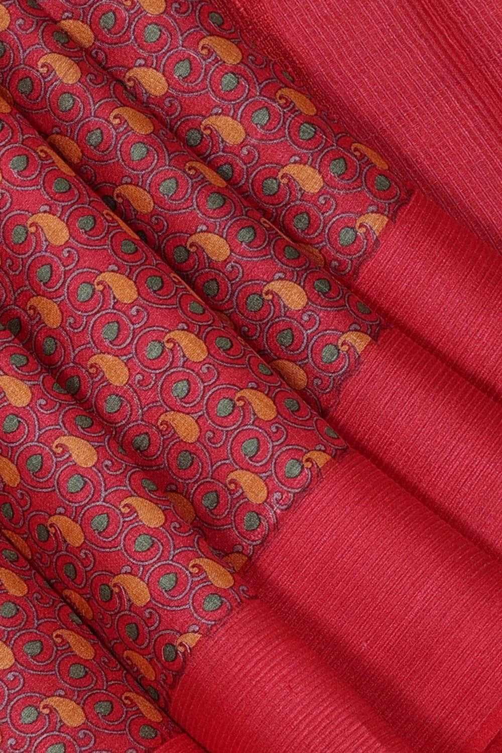 Image of Tussar Silk Paisley/Floral Print Saree