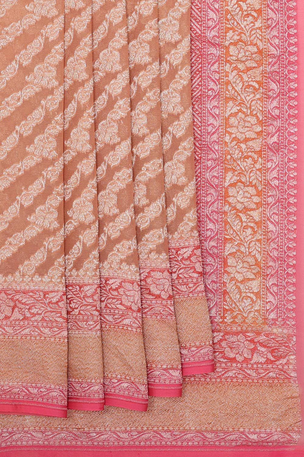 Collection of Banarasi Georgette Dark Peach Saree in a gallery layout