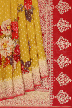 Collection of Banarasi Crepe-Silk Mustard Saree in a gallery layout