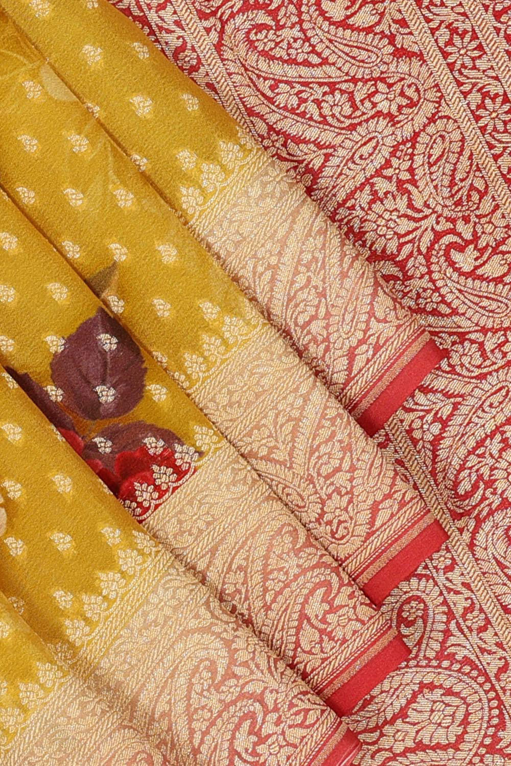 Collection of Banarasi Crepe-Silk Mustard Saree in a gallery layout