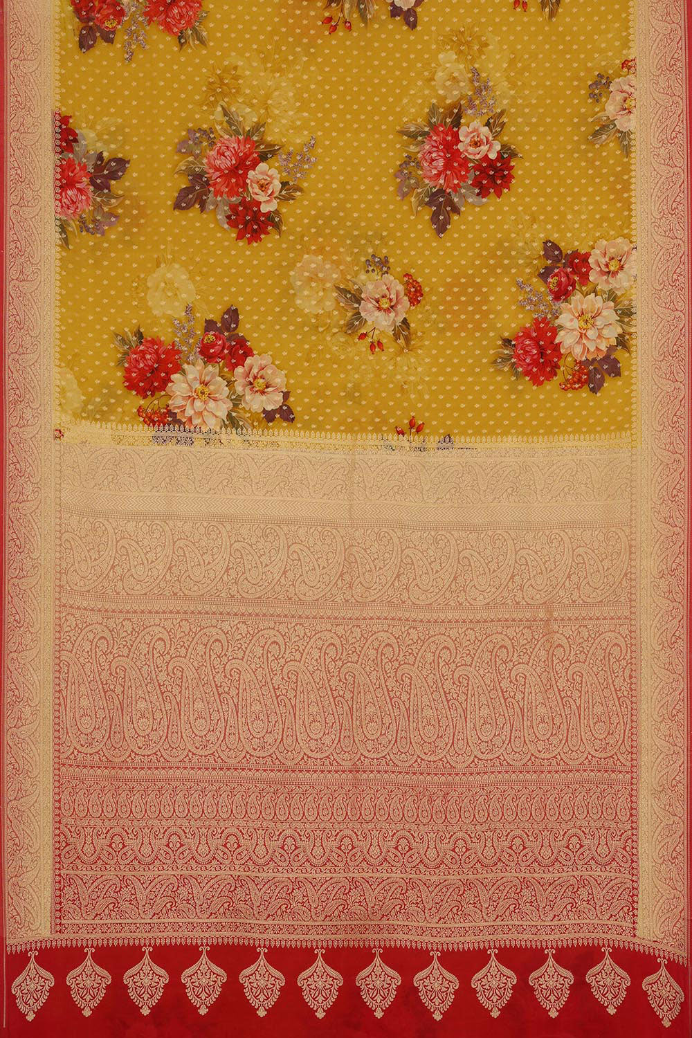 Collection of Banarasi Crepe-Silk Mustard Saree in a gallery layout