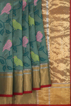 Collection of Chanderi Teal-Green Saree in a gallery layout