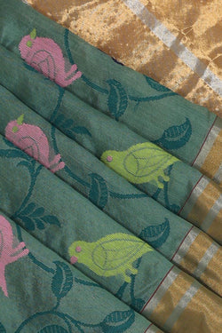 Collection of Chanderi Teal-Green Saree in a gallery layout