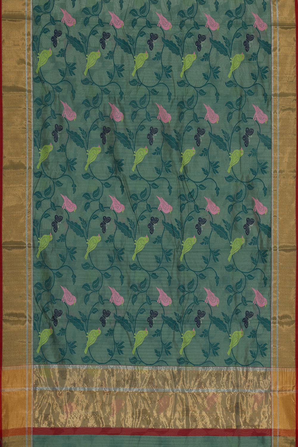 Collection of Chanderi Teal-Green Saree in a gallery layout