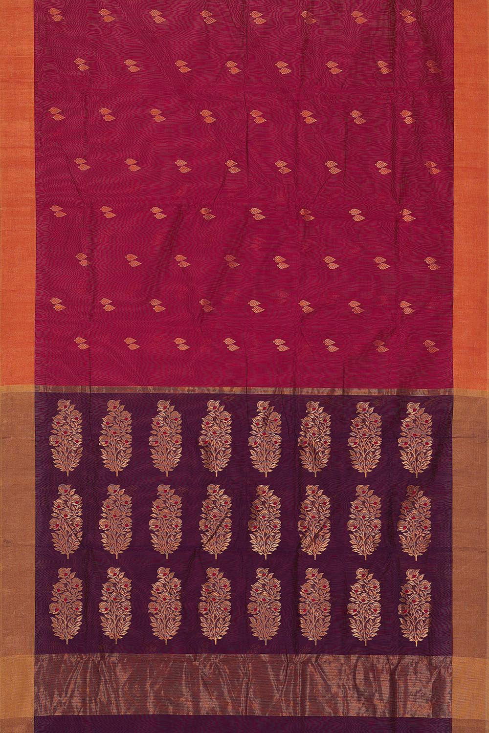 Chanderi Cotton Silk Dark Red Saree