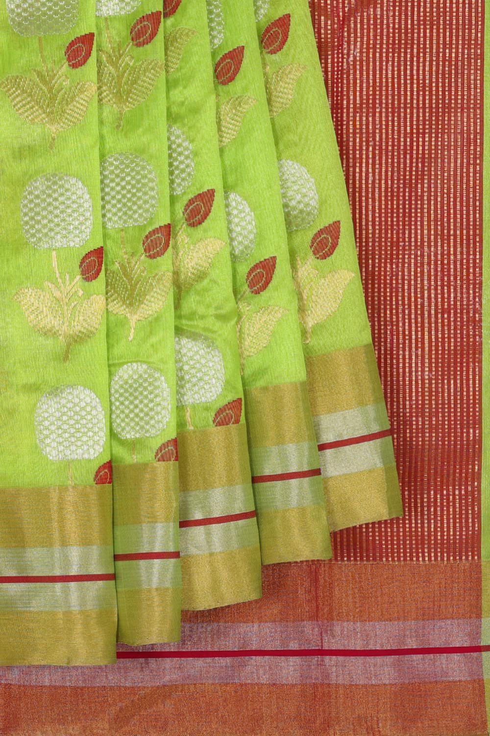 Collection of Chanderi Spring-Green Saree in a gallery layout