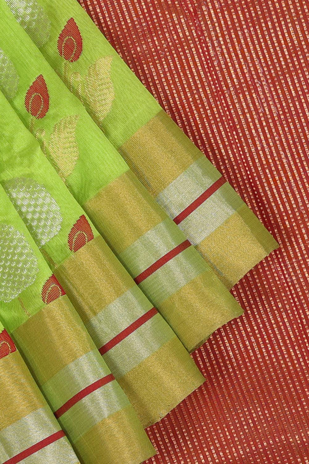 Collection of Chanderi Spring-Green Saree in a gallery layout