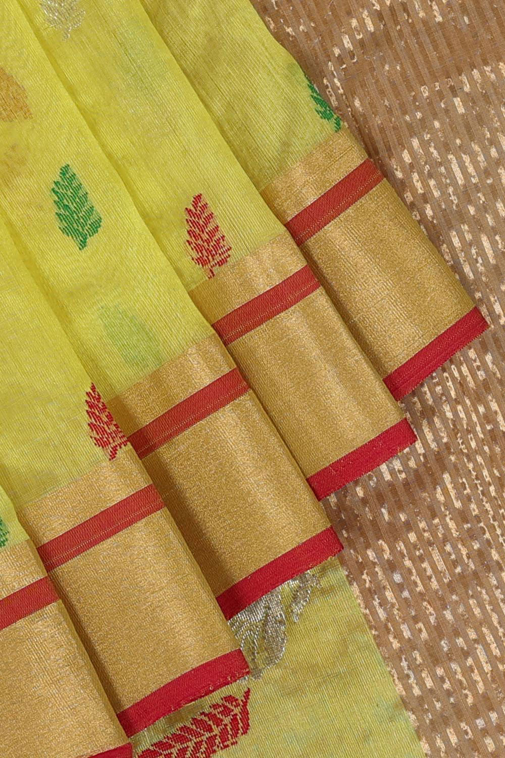 Collection of Chanderi Lime-Yellow Saree in a gallery layout