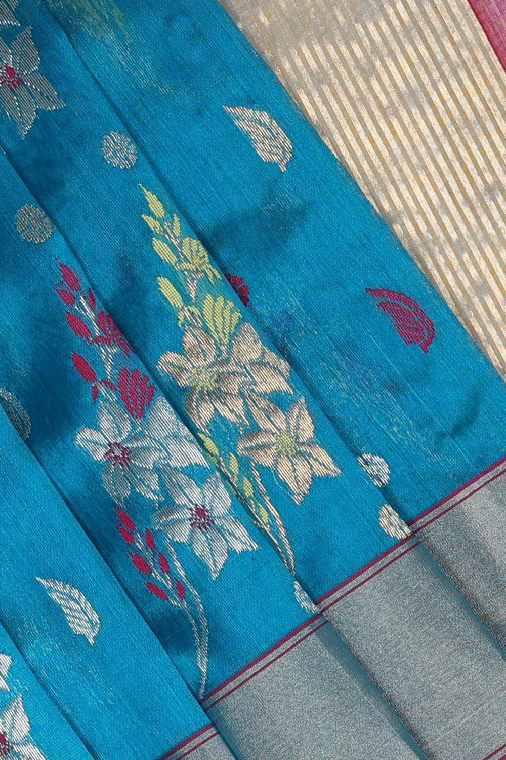 Collection of Chanderi Blue Saree in a gallery layout