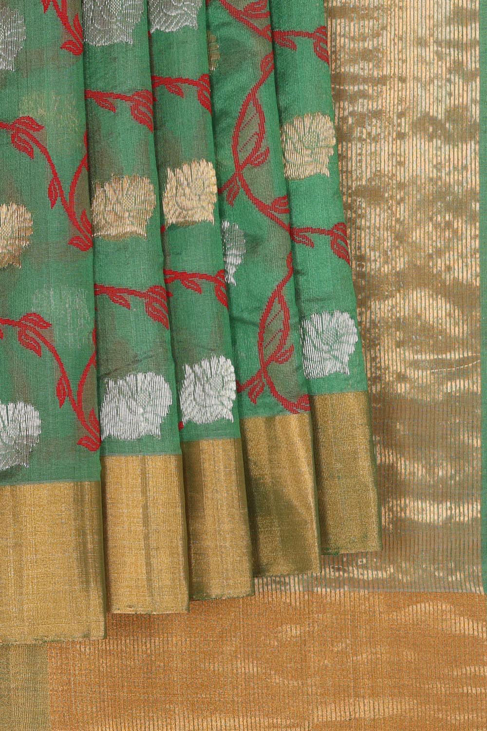 Collection of Chanderi Green Saree in a gallery layout