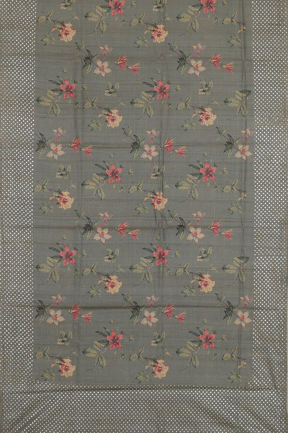 Collection of Grey Tussar Silk Saree With Flower Print in a gallery layout