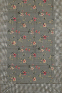 Collection of Grey Tussar Silk Saree With Flower Print in a gallery layout