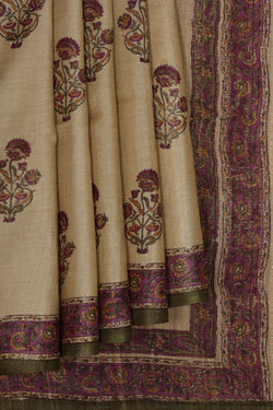 Collection of Beige Tussar Silk Flower Print Saree in a gallery layout