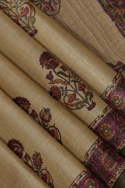 Collection of Beige Tussar Silk Flower Print Saree in a gallery layout