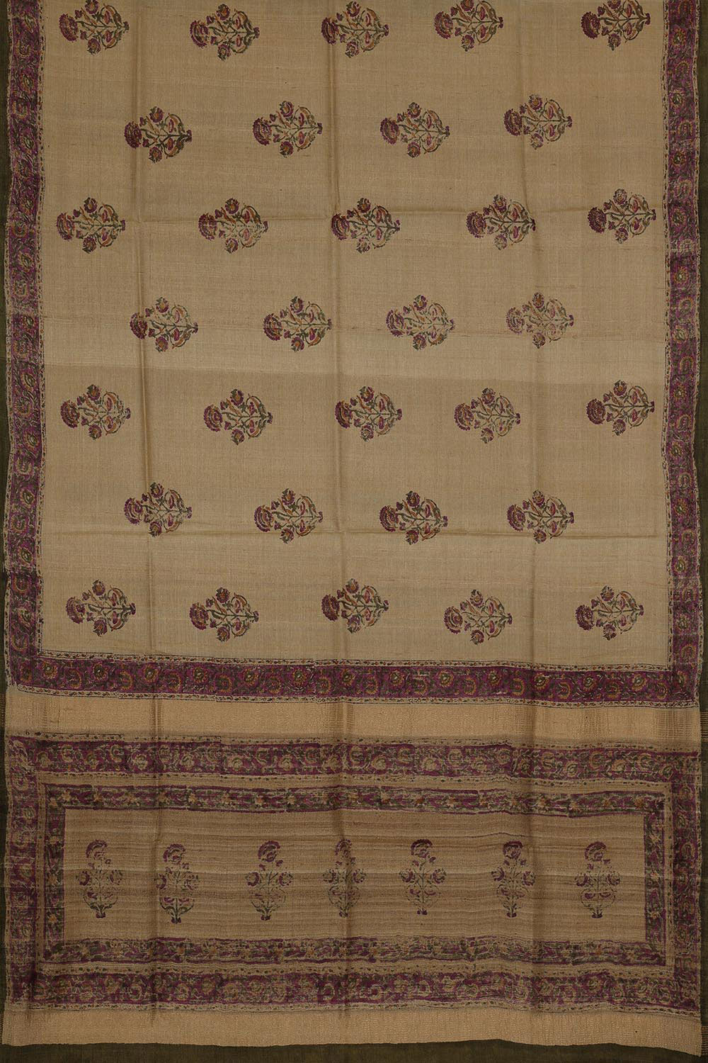 Collection of Beige Tussar Silk Flower Print Saree in a gallery layout