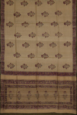 Collection of Beige Tussar Silk Flower Print Saree in a gallery layout