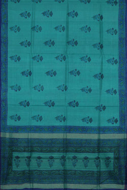 Collection of Aqua-Blue Tussar Silk Mughal Flower Print Saree in a gallery layout