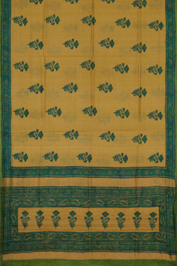 Collection of Lime-Yellow Tussar Silk Mughal Flower Print Saree in a gallery layout