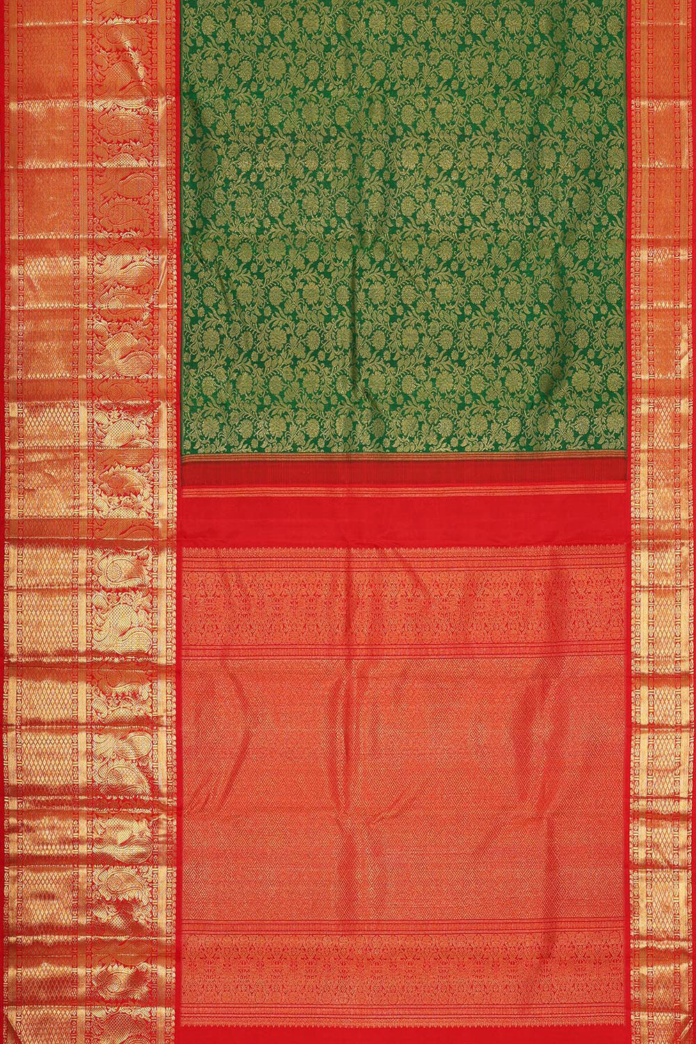 Image of Kanchipuram Bottle Green Saree