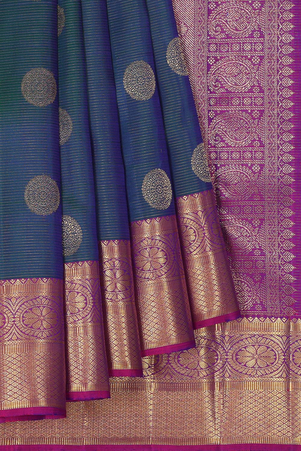 Collection of Arani-Silk Teal-Blue Saree in a gallery layout