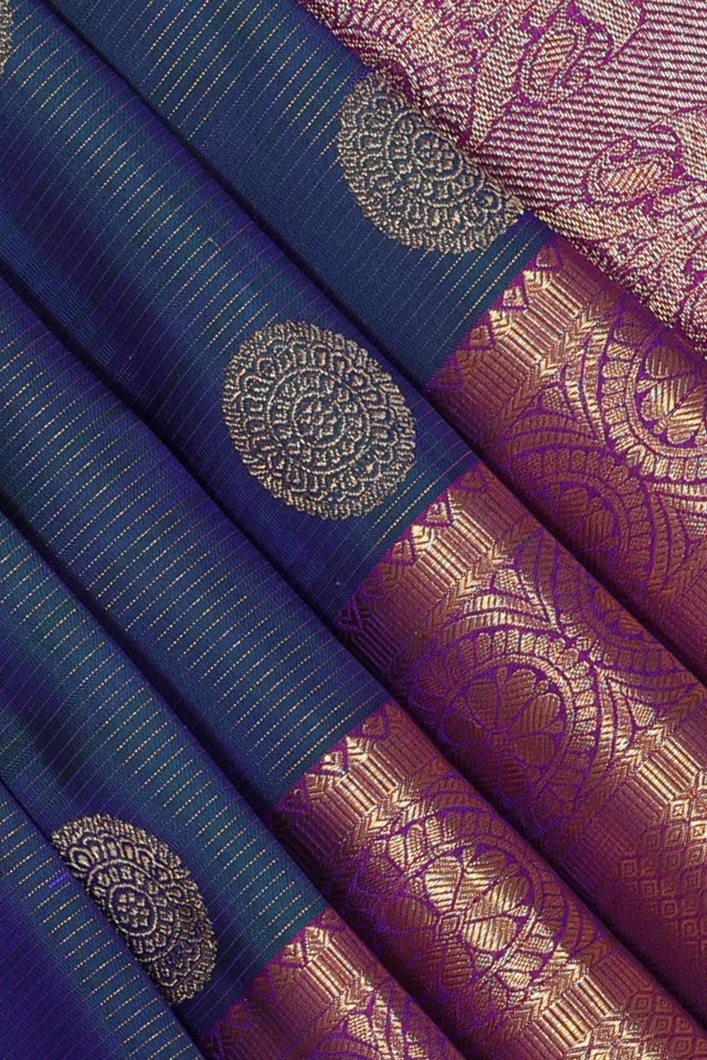 Collection of Arani-Silk Teal-Blue Saree in a gallery layout