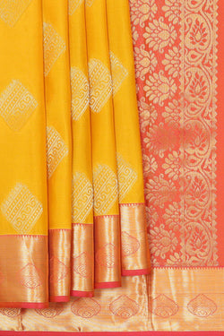 Collection of Mustard Yellow Woven South Silk Saree in a gallery layout