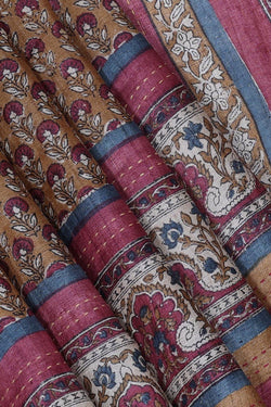 Collection of Tussar-Silk Flower Print Saree in a gallery layout