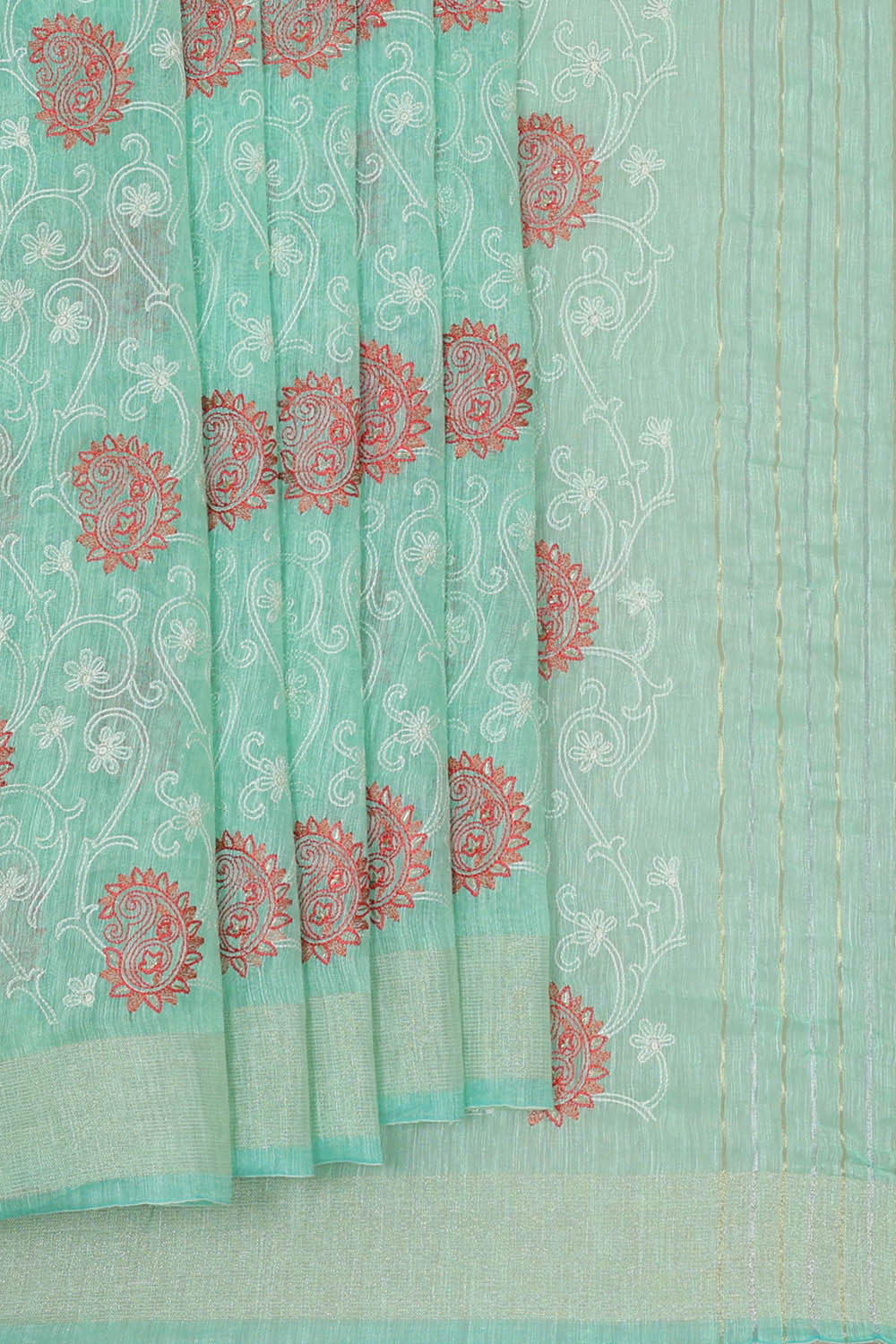 Image of Linen Silk Sea Green Saree