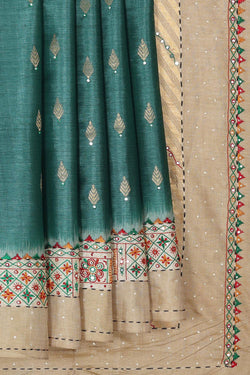 Collection of Tussar-Silk Teal-Green Saree in a gallery layout