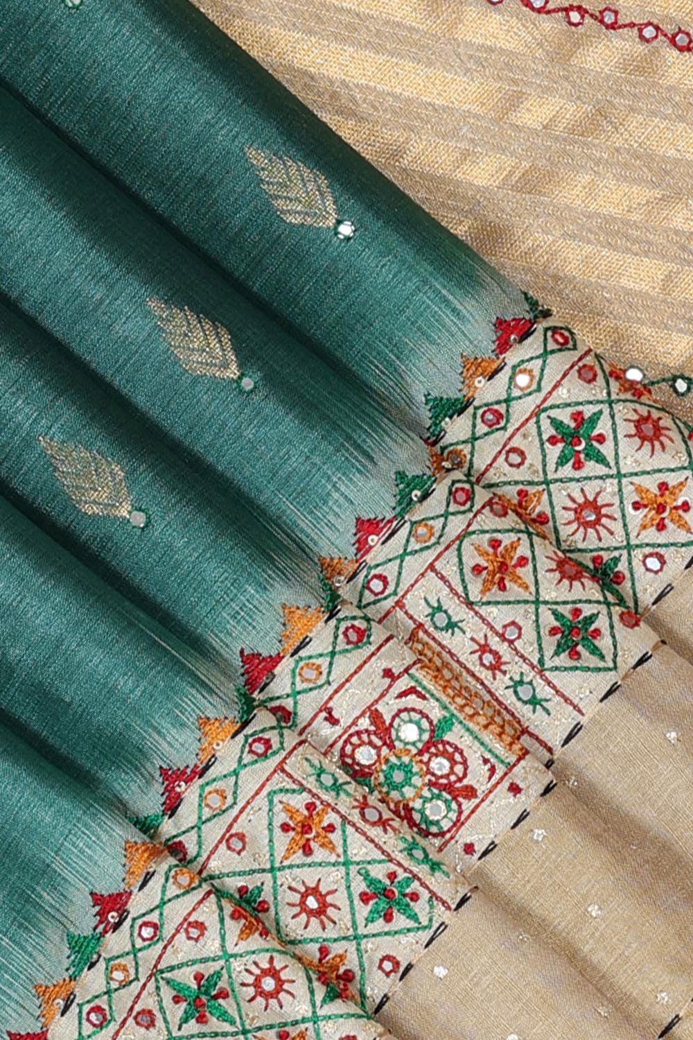 Collection of Tussar-Silk Teal-Green Saree in a gallery layout