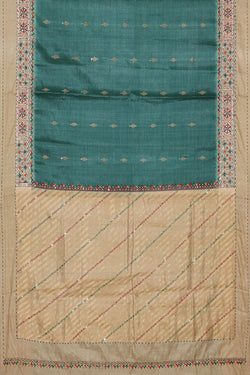 Collection of Tussar-Silk Teal-Green Saree in a gallery layout