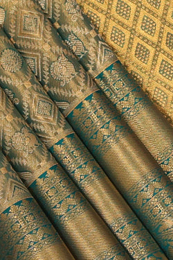 Image of Kanchipattu An Ethereal Gold/Teal Blue Saree