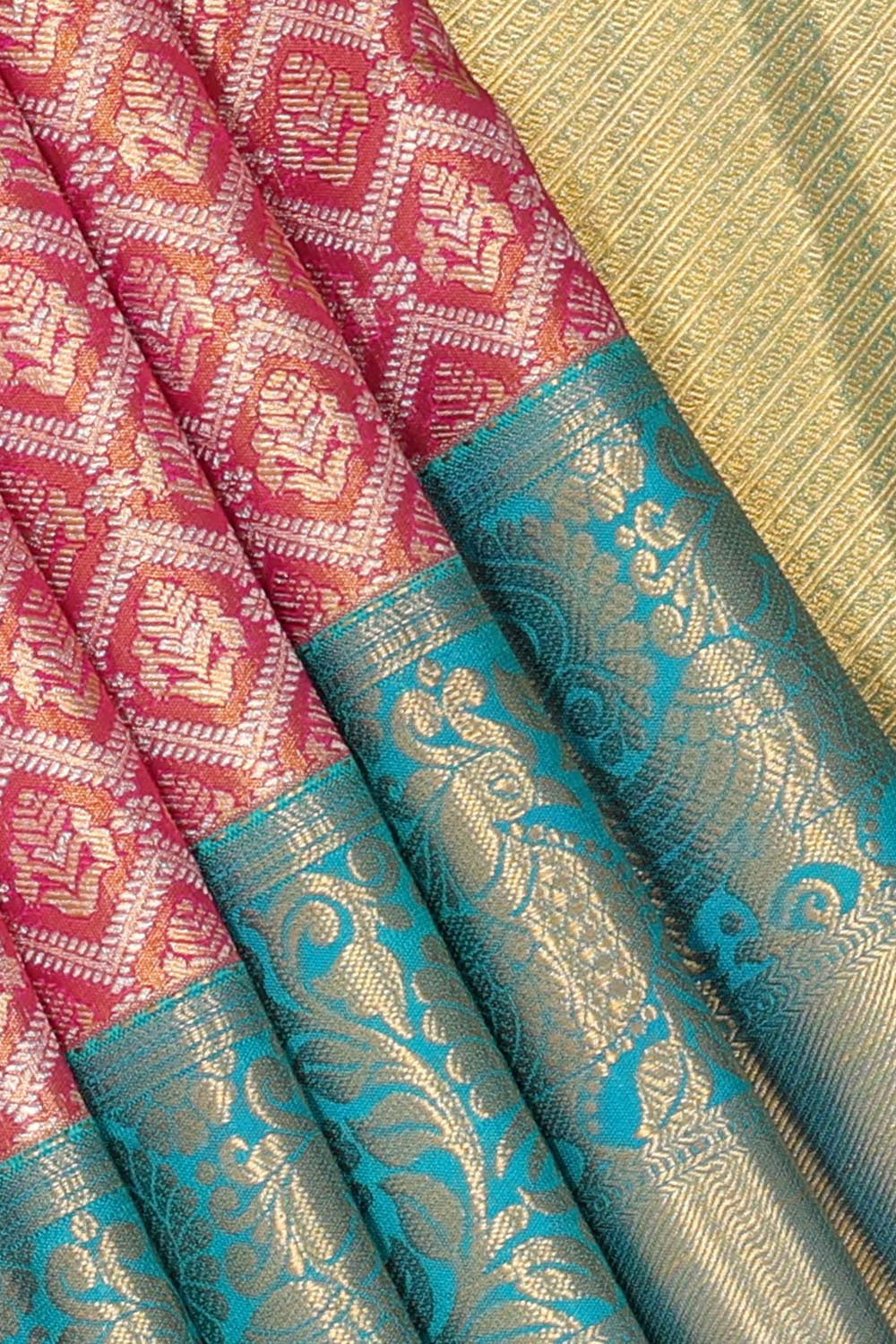 Collection of Kanchipattu An Ethereal Gold/Pink Saree in a gallery layout