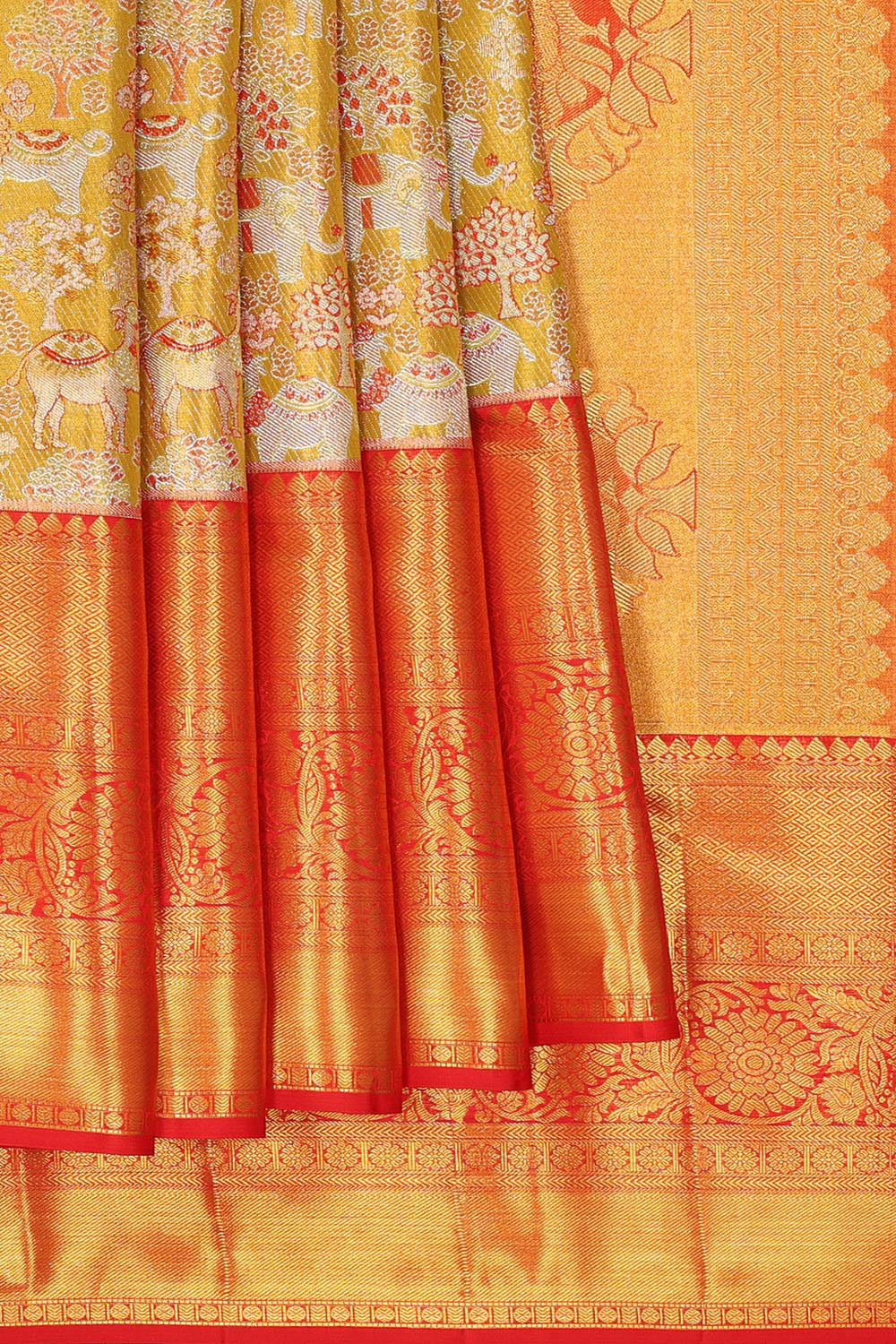 Kanchipattu Gold Green Saree