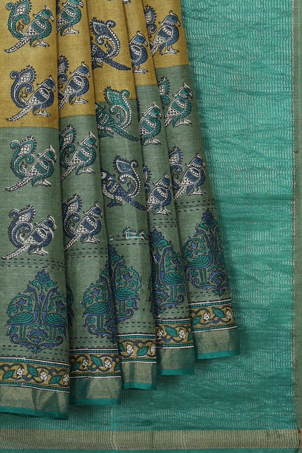 Collection of Tussar-Silk Kalamkari Printed Saree in a gallery layout