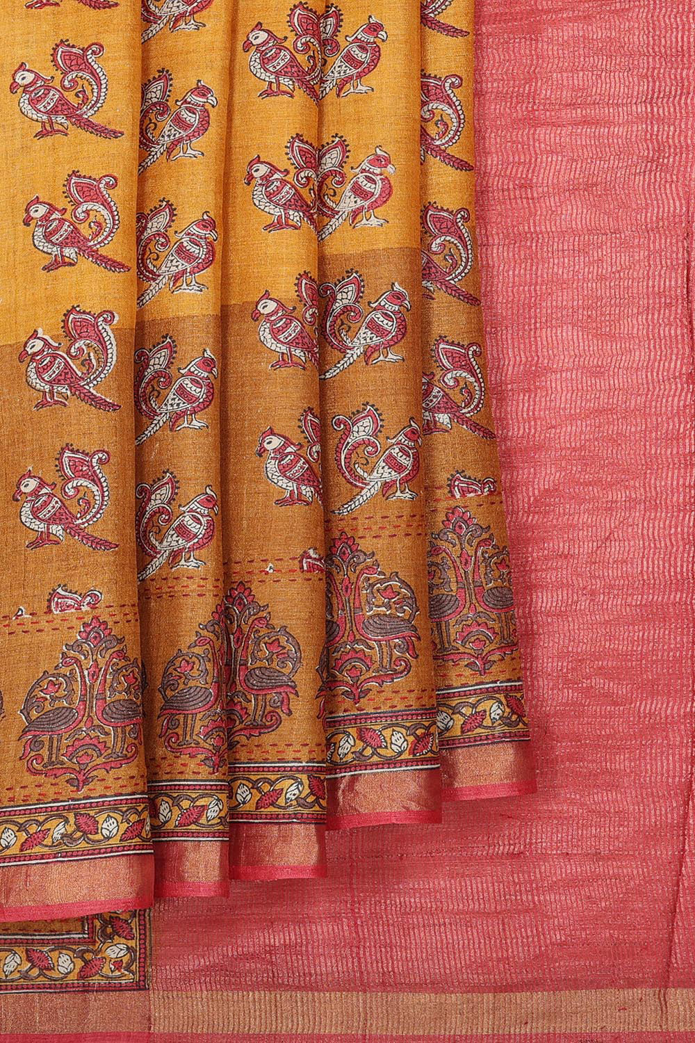 Collection of Tussar Embroidered Mustard Saree in a gallery layout