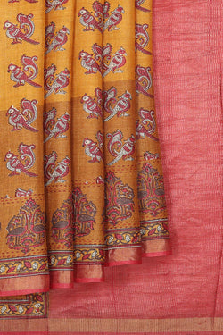 Image of Tussar Embroidered Mustard Saree