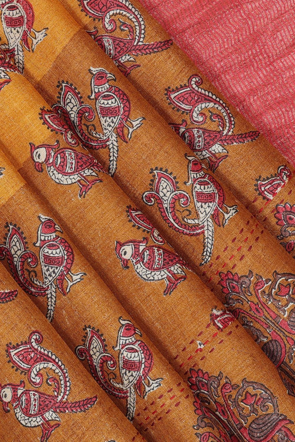 Tussar Embroidered Mustard Saree